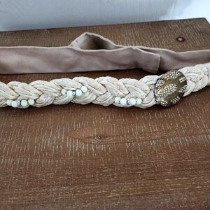 Vintage Carolyn Tanner Designs Cream Braided Belt with Gold Accent